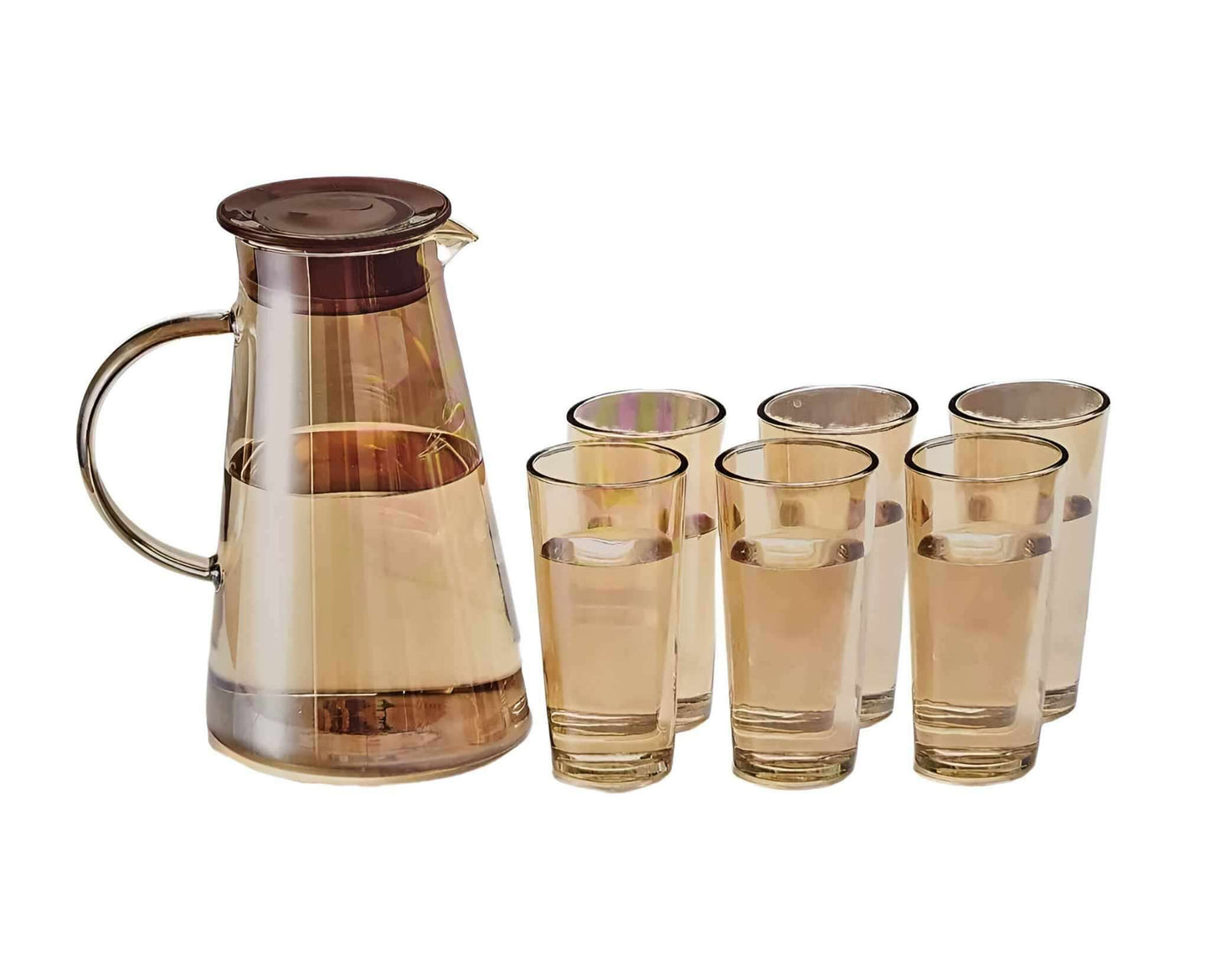 მინის გრაფინი ჭიქებით სასმელებისთვის