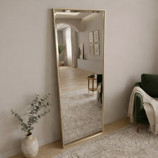 პრემიუმ ხარისხის კედლის სარკე 160 x 60 სმ ოქროსფერ ჩარჩოში