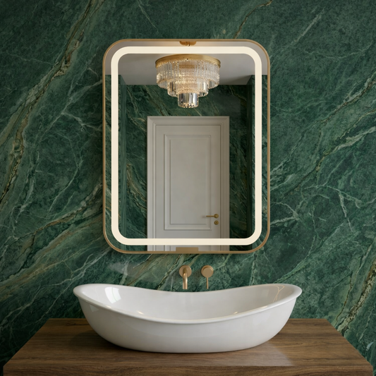 კედელზე დასაკიდი მართკუთხედი სარკე ლედ განათებით 40*50 სმ