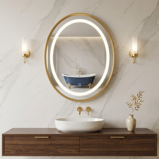 ოვალური სარკე განათებით სააბაზანოსთვის 70*50 სმ