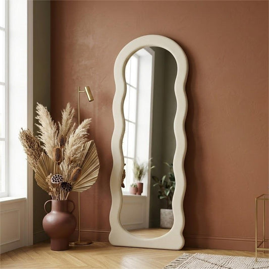 თეთრი ბარხატის სარკე 160 სმ, დასადგამი ფეხით